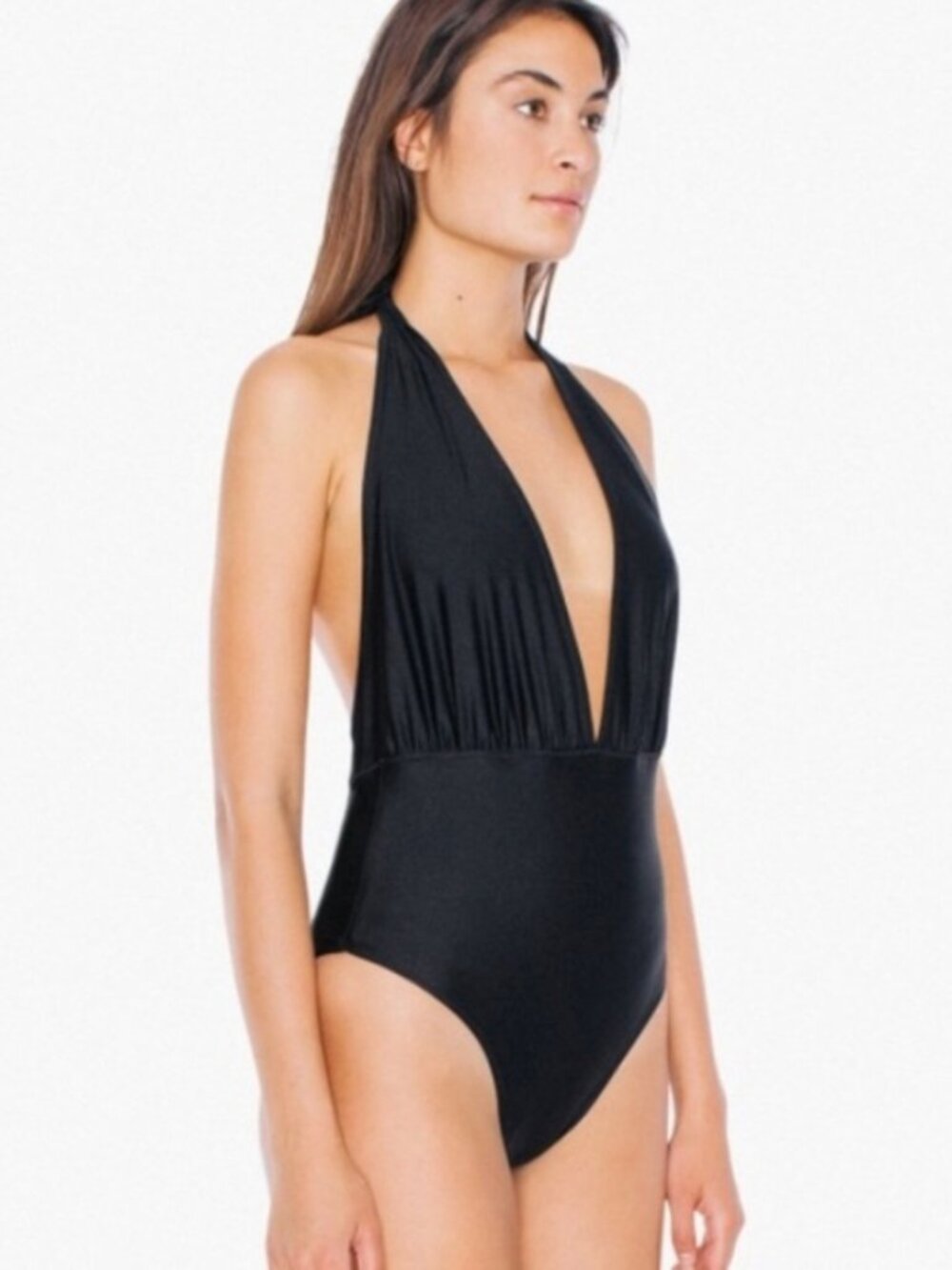 American Apparel Black Plunge Halter One-Piece Swimsuit – Size S